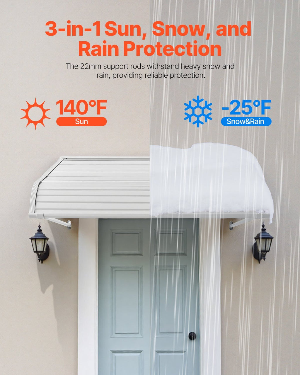 Aluminum Awning 48 x 42 in, Durable Window Awning Door Canopy, Lightweight and Stable Aluminum Exterior Awnings Rain Snow Sunlight Protection for Door Entrance Windows Patio Porch