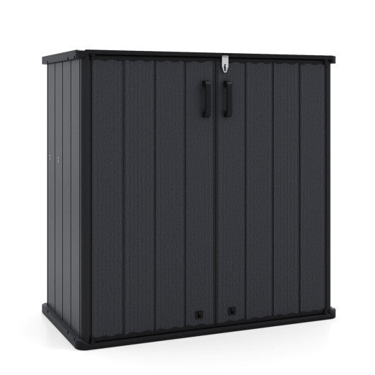 All-Weather Storage Box with Floor and Removable Shelf for Patio and Lawn-Black - Color: Black