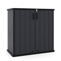 All-Weather Storage Box with Floor and Removable Shelf for Patio and Lawn-Black - Color: Black