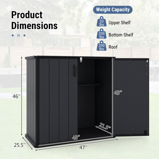 All-Weather Storage Box with Floor and Removable Shelf for Patio and Lawn-Black - Color: Black