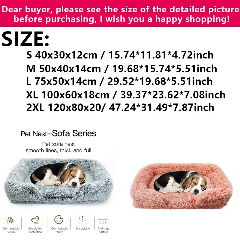 Color: Light Cyan, Size: L - New Large Dog Bed Dog Plush Pet Bed Winter Thickened Pad Dog Sleeping Bed Sofa Removable Pad Dog Small Large Dog square kennel