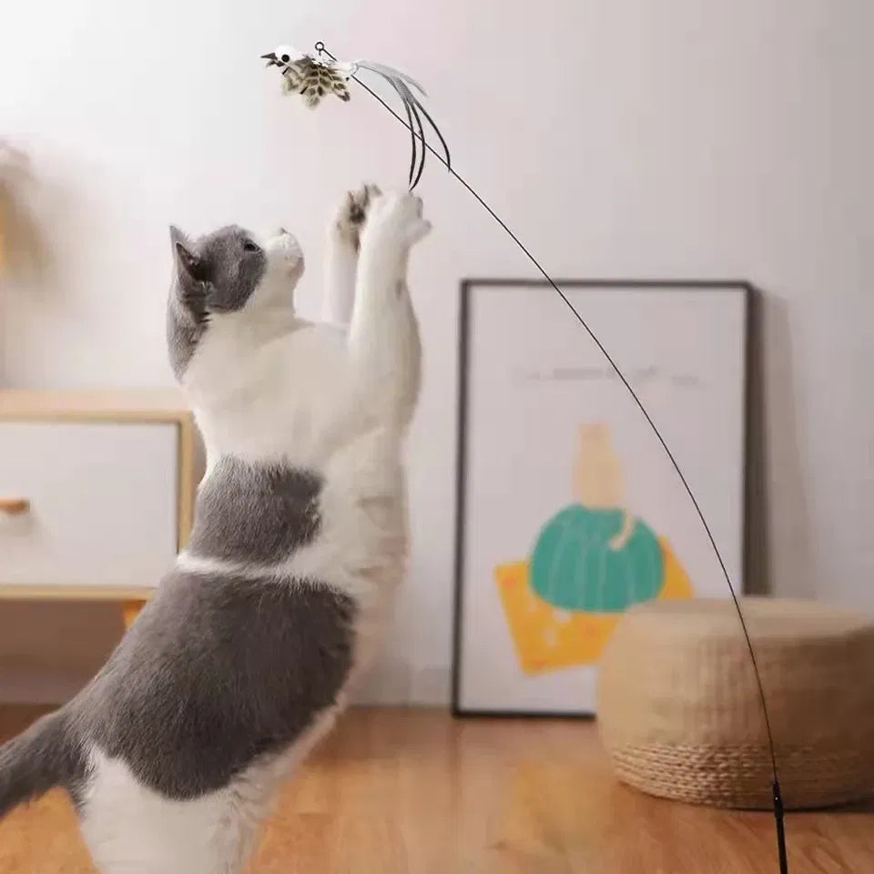 Color: Gold, Ships From: CHINA - Simulation Bird Interactive Funny Cat Stick Toy Furry Feather Bird With Bell Sucker Cat Stick Toy Kitten Playing Pet Accessories