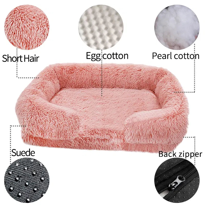 Color: PURPLE, Size: XXL - New Large Dog Bed Dog Plush Pet Bed Winter Thickened Pad Dog Sleeping Bed Sofa Removable Pad Dog Small Large Dog square kennel