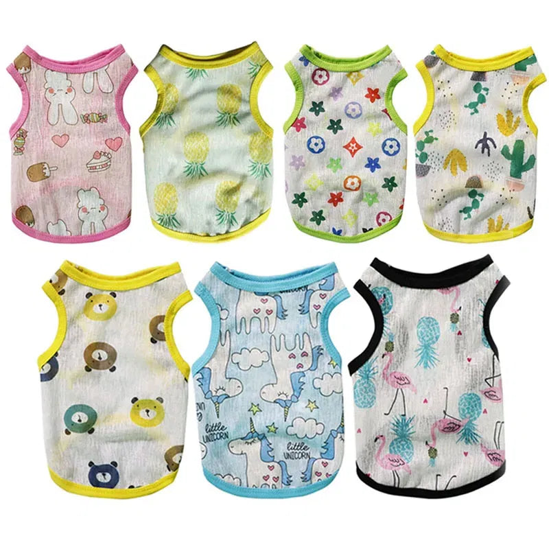 Color: Blue, Size: XS - Summer Dog Vest Ultra Thin Breathable Mesh Cloth Pet T-shirt for Small Dogs Cute Cartoon Print Puppy Cat Cheap Clothes Costumes