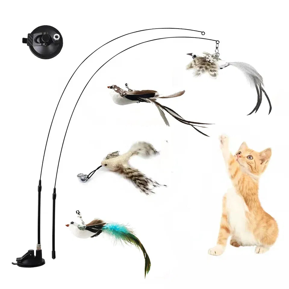 Color: GRAY, Ships From: CHINA - Simulation Bird Interactive Funny Cat Stick Toy Furry Feather Bird With Bell Sucker Cat Stick Toy Kitten Playing Pet Accessories