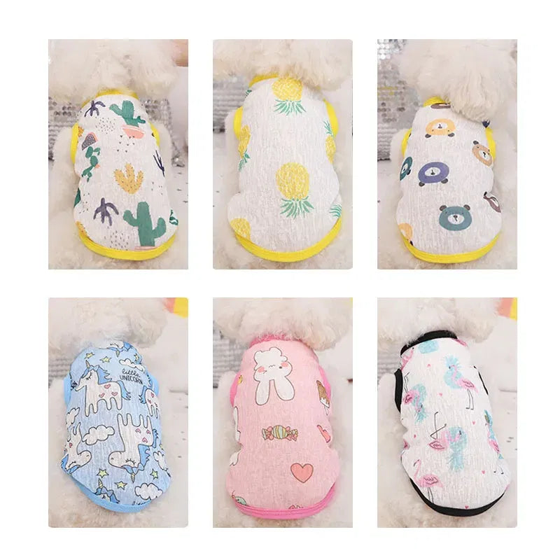 Color: Pink, Size: XL - Summer Dog Vest Ultra Thin Breathable Mesh Cloth Pet T-shirt for Small Dogs Cute Cartoon Print Puppy Cat Cheap Clothes Costumes