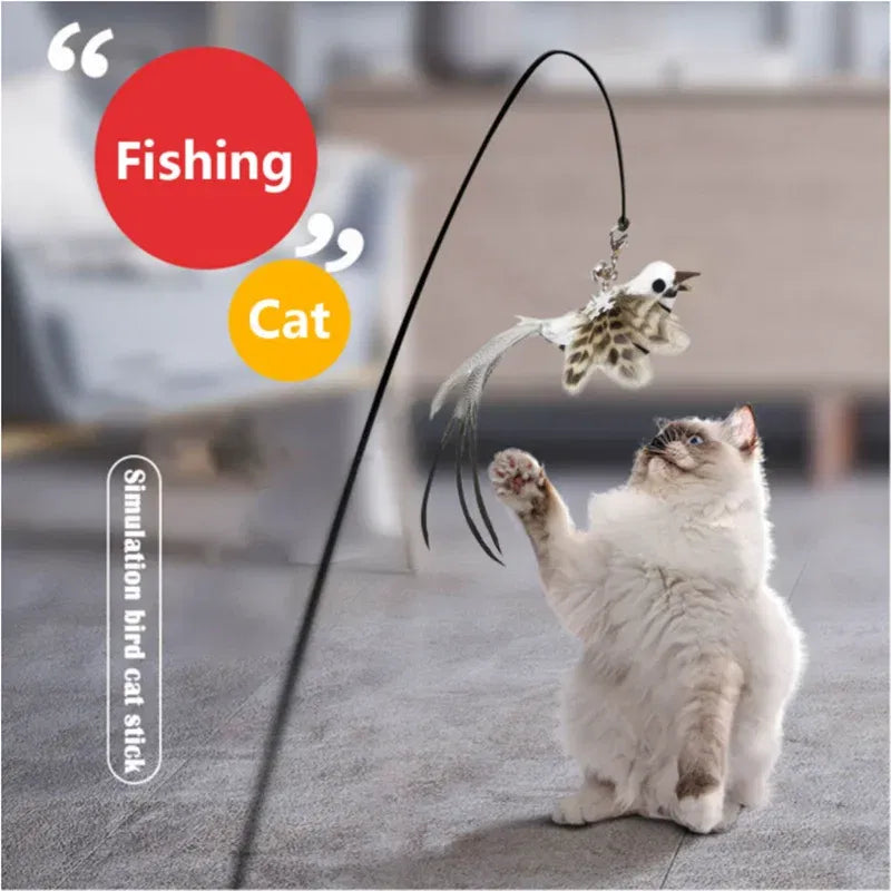 Color: Navy Blue, Ships From: CHINA - Simulation Bird Interactive Funny Cat Stick Toy Furry Feather Bird With Bell Sucker Cat Stick Toy Kitten Playing Pet Accessories
