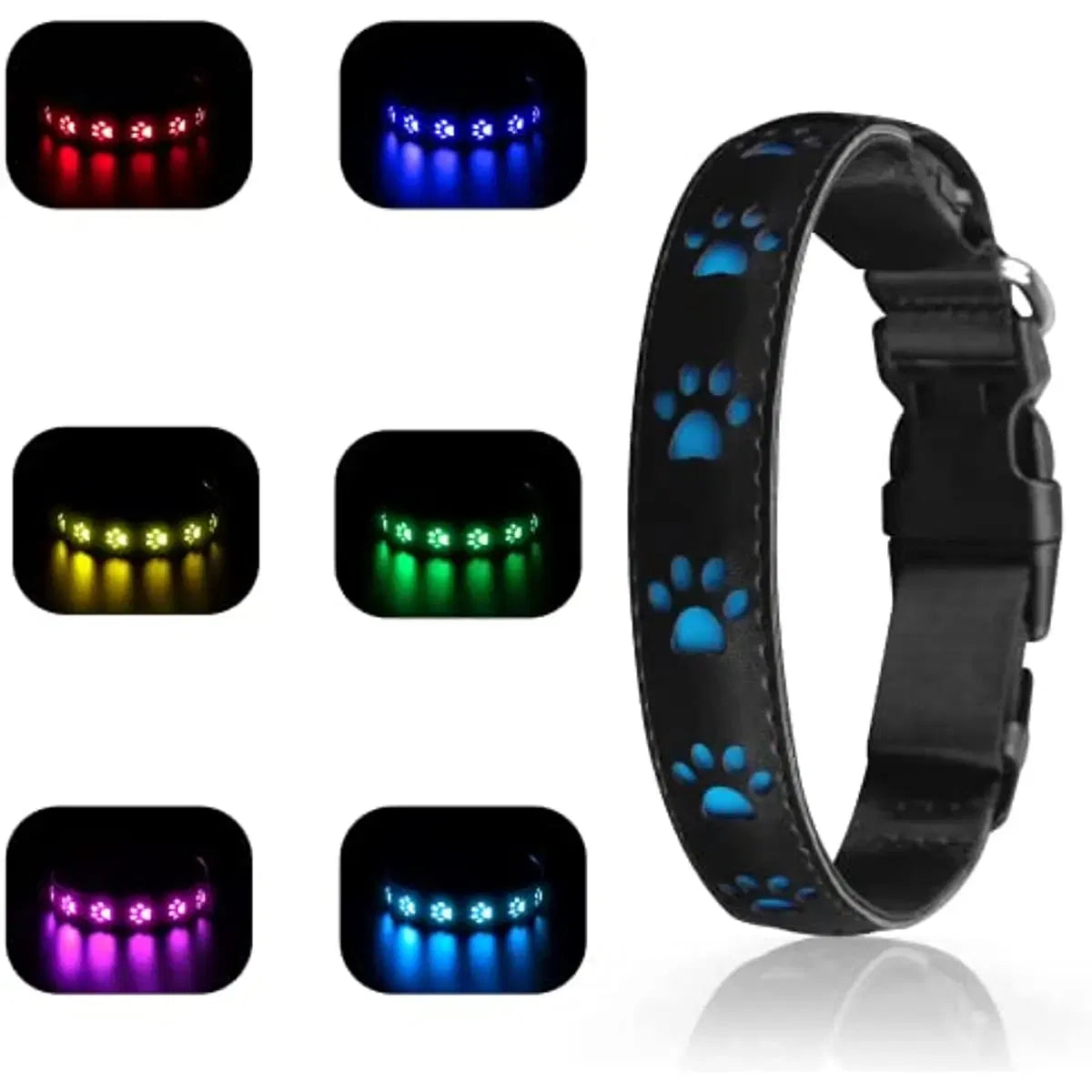 Color: WHITE, Size: XS - 7 Modes Led Dog Collar Bone Colourful Light Luminous Dog Collar USB Chargeable Swimming Bright Night Pet Accessories