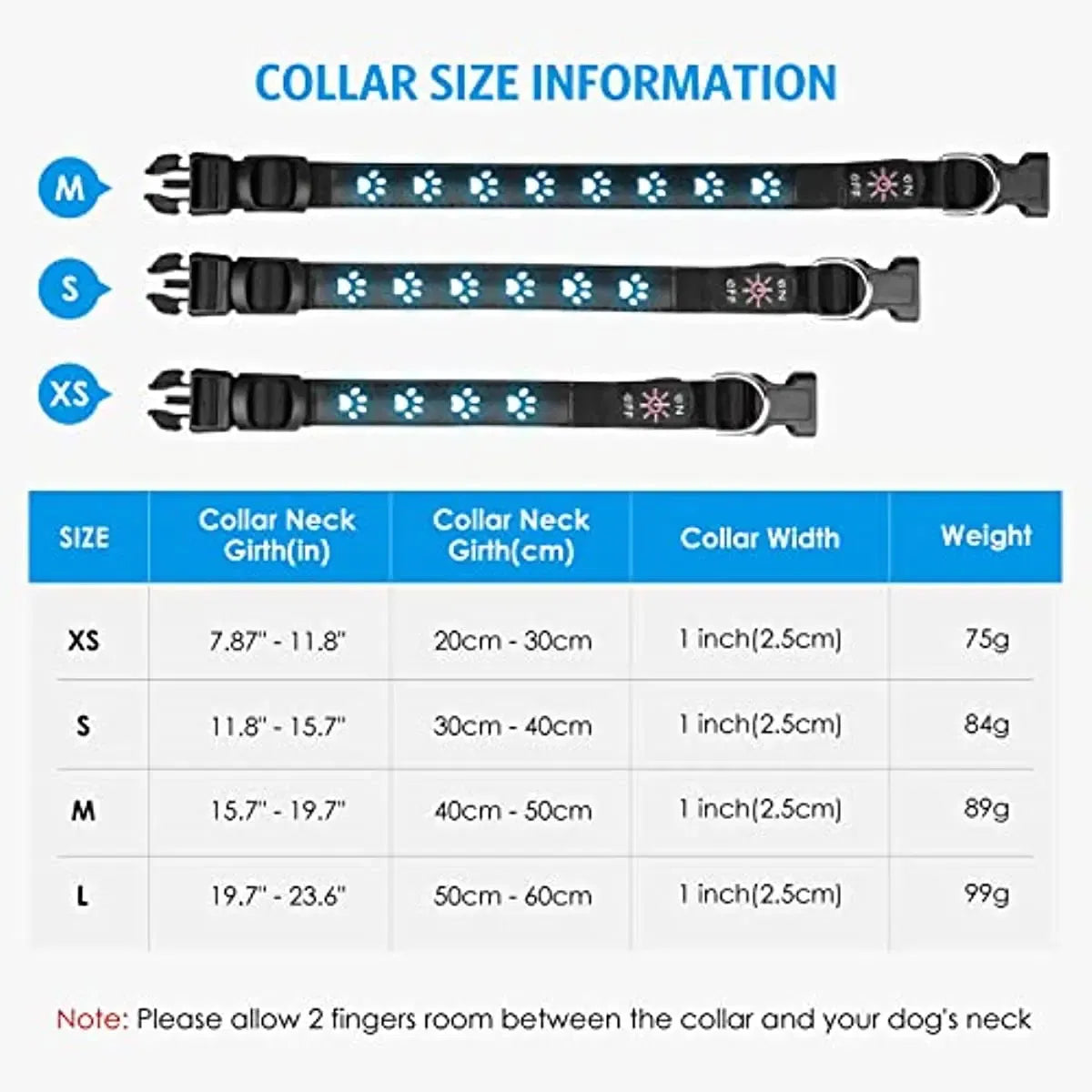 Color: WHITE, Size: XS - 7 Modes Led Dog Collar Bone Colourful Light Luminous Dog Collar USB Chargeable Swimming Bright Night Pet Accessories