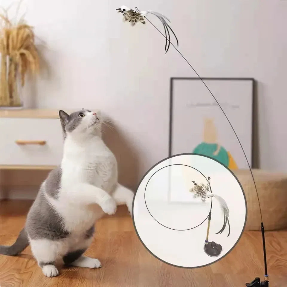 Color: Sky Blue, Ships From: CHINA - Simulation Bird Interactive Funny Cat Stick Toy Furry Feather Bird With Bell Sucker Cat Stick Toy Kitten Playing Pet Accessories