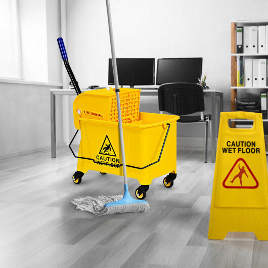 21 Quart Mop Bucket Side Press Wringer on Wheels With Panel - Color: Yellow