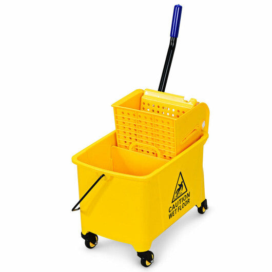 21 Quart Mop Bucket Side Press Wringer on Wheels With Panel - Color: Yellow