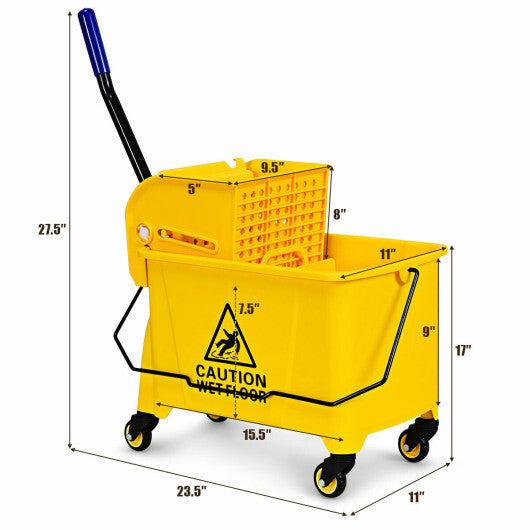 21 Quart Mop Bucket Side Press Wringer on Wheels With Panel - Color: Yellow