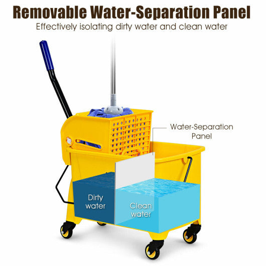 21 Quart Mop Bucket Side Press Wringer on Wheels With Panel - Color: Yellow