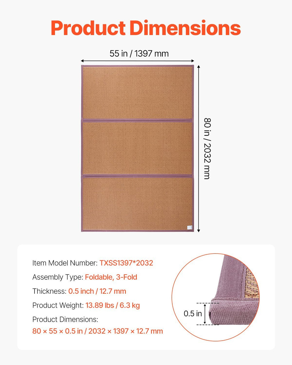 Japanese Tatami Mat, 80 x 55 in Foldable Handwoven Natural Rattan Tatami Mat, Non-Slip & Easily Cleaned Japanese Tatami Floor Mat, Summer Breathable Sleeping Mat for Meditation Yoga Relaxation