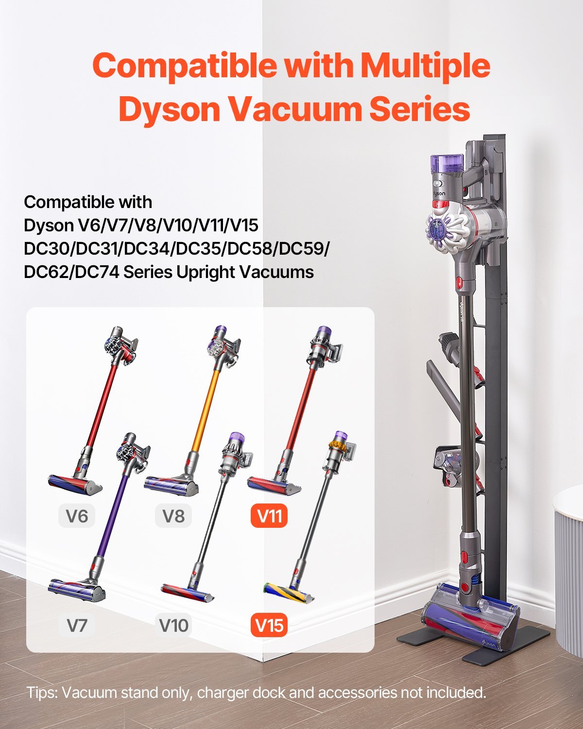 Vacuum Stand, Compatible With Dyson V6 V7 V8 V10 V11 V15, Stable Vacuum Stand Holder with 6 Hooks for Dyson DC30 DC31 DC34 DC35 DC58 DC59 DC62 D74 Cordless Upright Vacuum Cleaners & Accessories